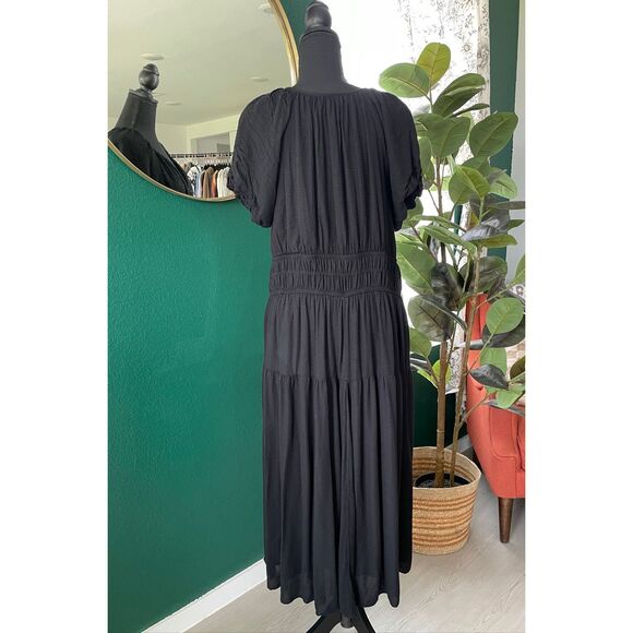 Universal Thread Smocked Maxi Dress Womens XL Black Boho Peasant Cottagecore - Picture 4 of 8